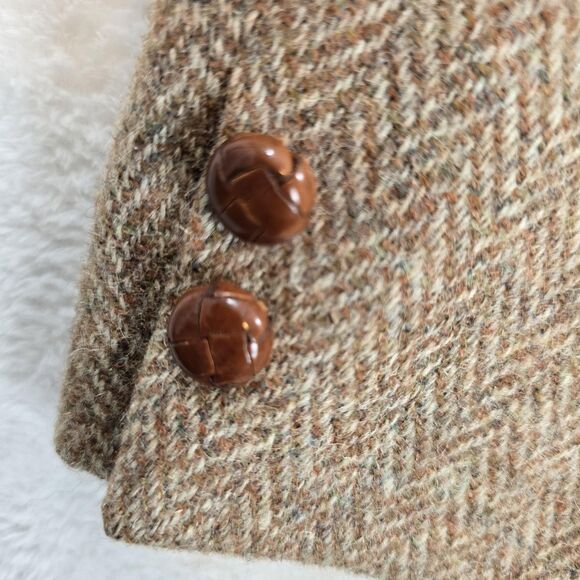 Vtg Harris Tweed Blazer Mens 42 Med Brown Herringbone Wool Jacket Unstructured - Picture 4 of 16
